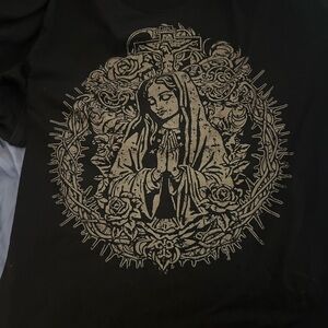 Black Graphic T-Shirt with Religious Design